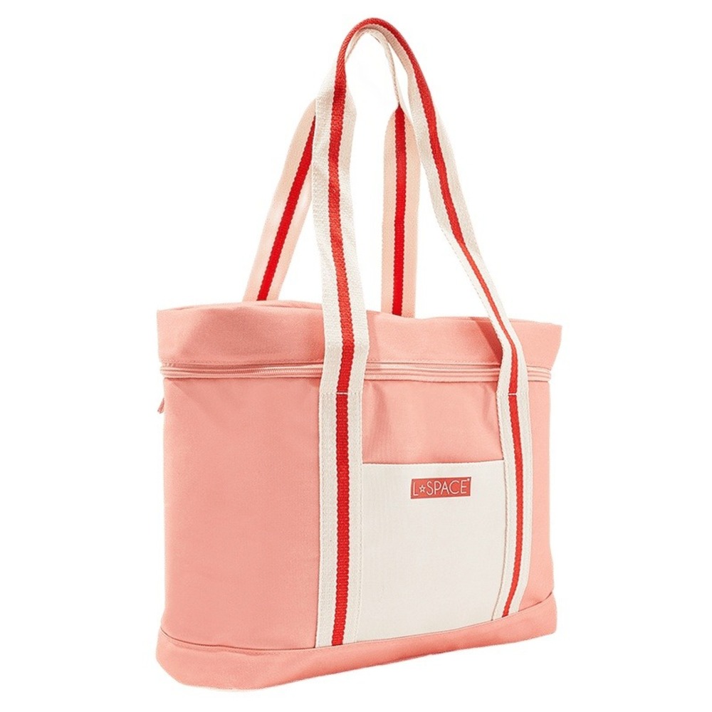 L*Space Summer Escape Cooler Bag Peach Pink Insulated Beach Tote Zip Top